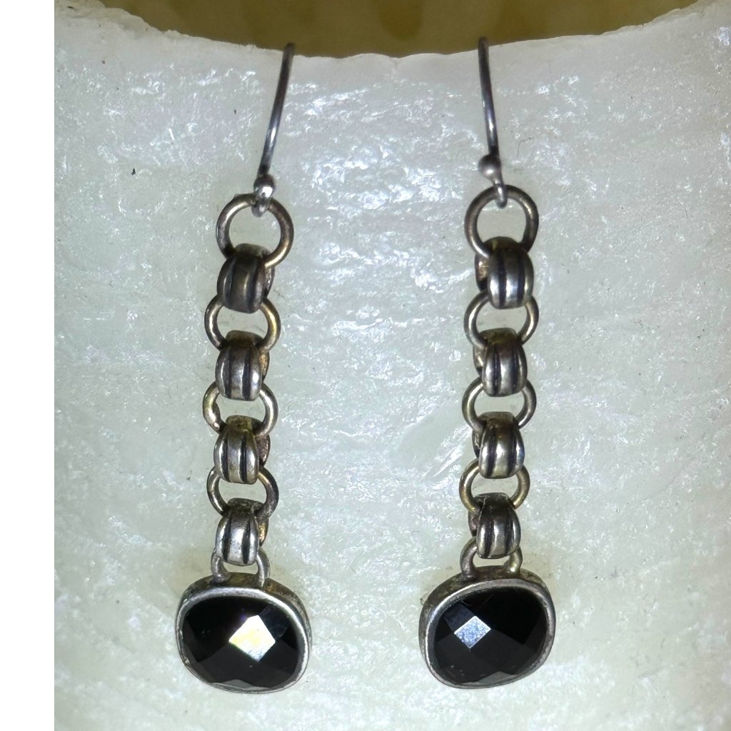 Vintage Barse Thailand 925 Sterling Silver Black Onyx Dangle Earrings Silver 65$